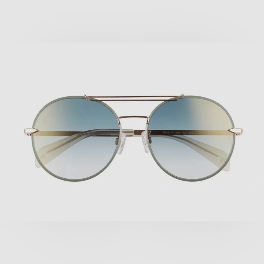 RARE Rag & Bone NWT 59mm Round Metal Aviator Sunglasses Blue Mirror